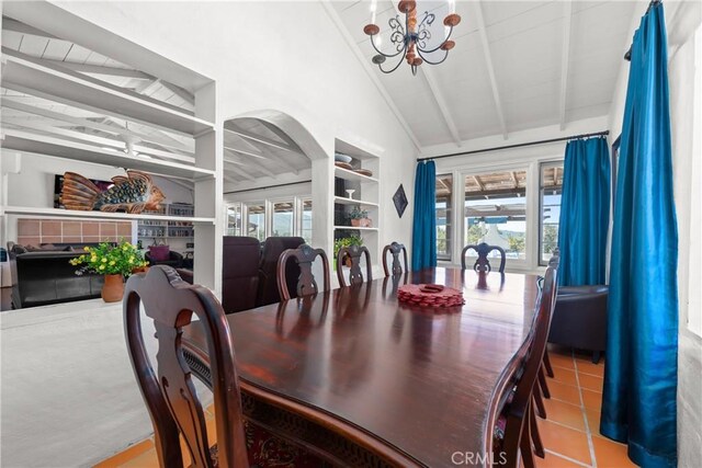 28015 Old Mine Rd, Ranchita, CA 92066 - tiled dining room with a chandelier, plenty of natural light, and arched walkways