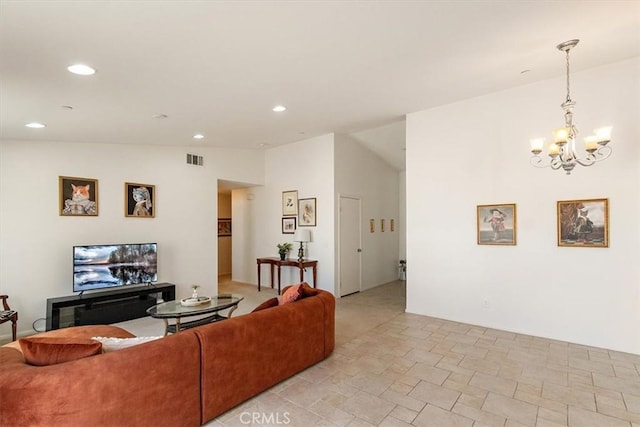 905 Broadway Ave, Barstow, CA 92311 - living room with a chandelier, visible vents, and recessed lighting