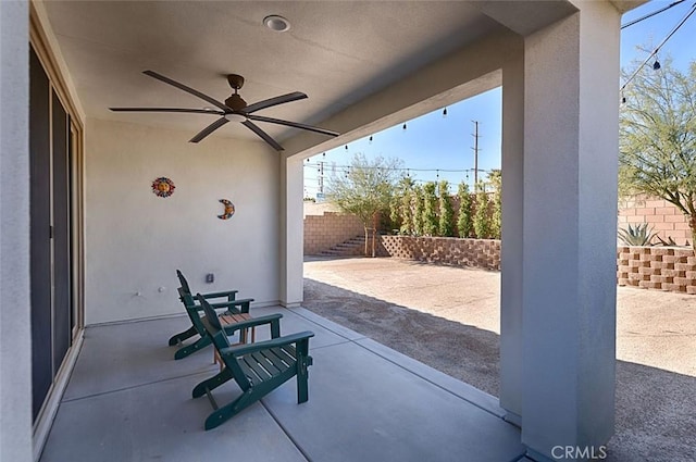 35719 Mccarthy St, Palm Desert, CA 92211 - view of patio / terrace with ceiling fan and a fenced backyard