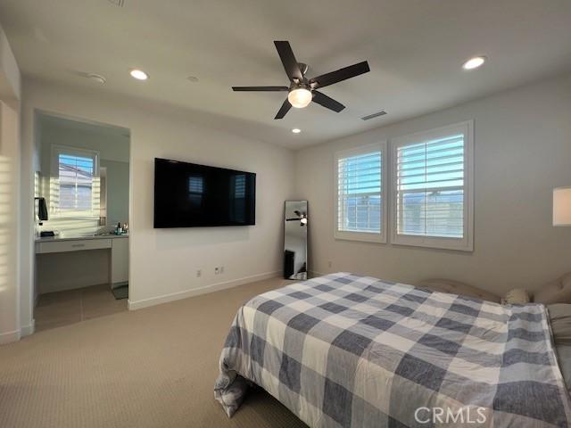 35719 Mccarthy St, Palm Desert, CA 92211 - bedroom with visible vents, recessed lighting, baseboards, and light colored carpet