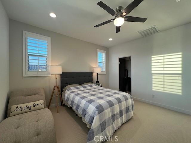 35719 Mccarthy St, Palm Desert, CA 92211 - bedroom featuring baseboards, light colored carpet, recessed lighting, and visible vents