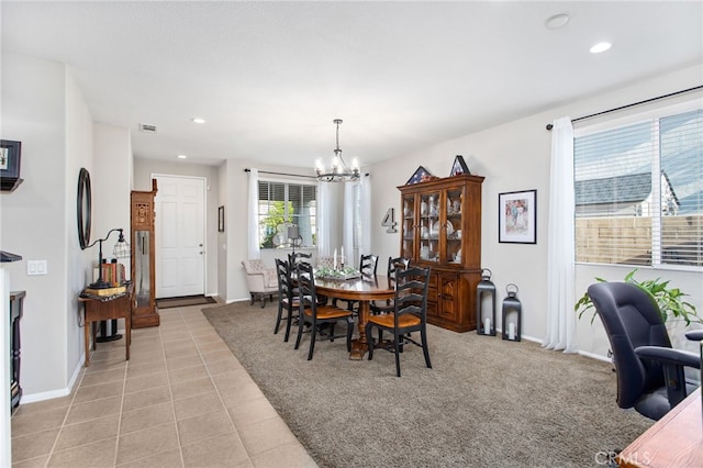 6347 Lyndsey St, Eastvale, CA 92880 - dining area with recessed lighting, baseboards, and an inviting chandelier