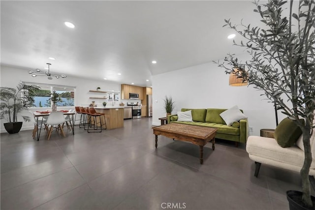 living room with recessed lighting