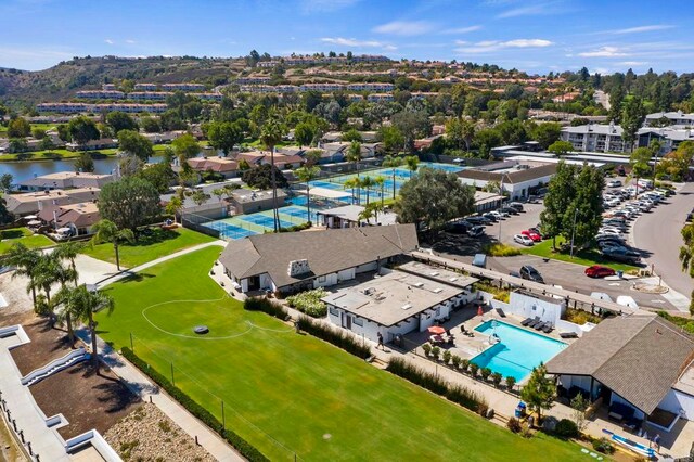 1109 Calle Del Baston, San Marcos, CA 92078 - aerial view of residential area with a pool and a large body of water