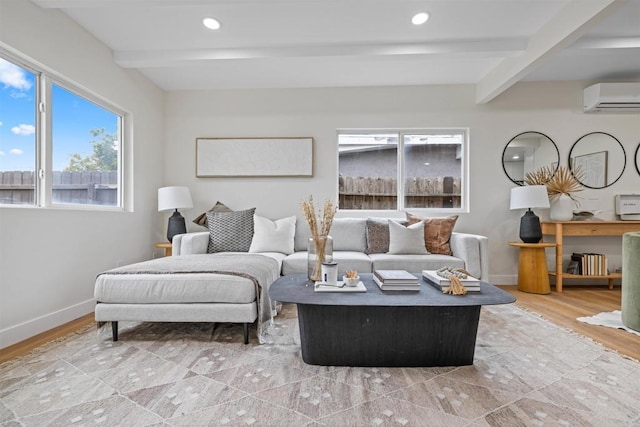5061 Canosa Ave, San Diego, CA 92117 - bedroom featuring beamed ceiling, a wall unit AC, and multiple windows