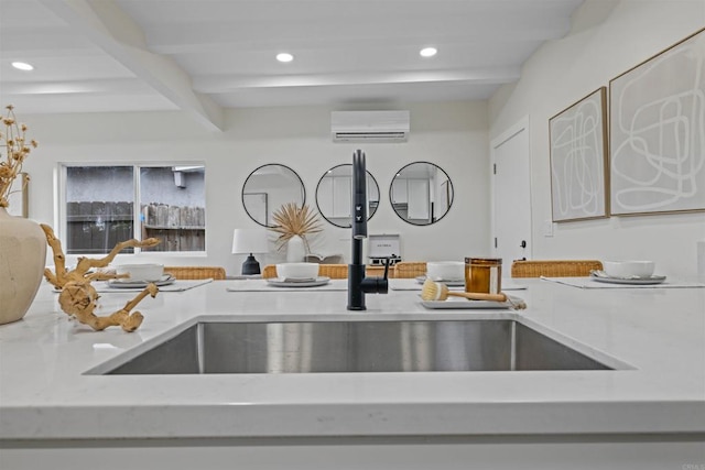 5061 Canosa Ave, San Diego, CA 92117 - details featuring recessed lighting, a sink, a wall unit AC, and beam ceiling