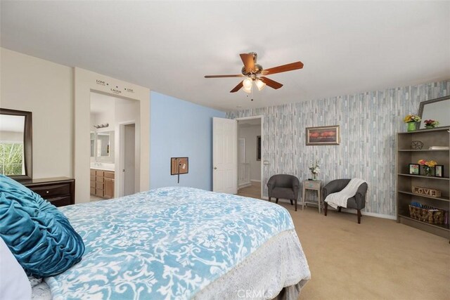 34787 Grotto Hills Dr, Winchester, CA 92596 - bedroom featuring baseboards, an accent wall, light carpet, and wallpapered walls