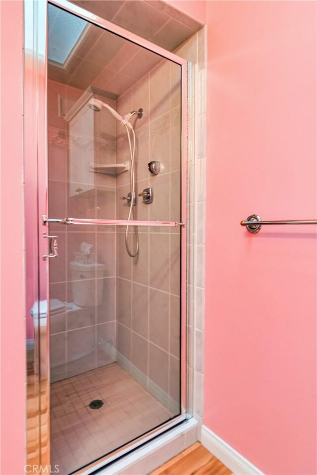 bathroom with a stall shower