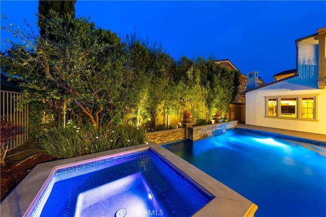 40 Calle Mattis, San Clemente, CA 92673 - pool at twilight with an in-ground hot tub and fence