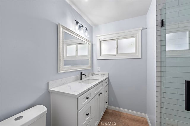 309 W Avenida Valencia, San Clemente, CA 92672 - bathroom featuring vanity, baseboards, wood finished floors, and toilet