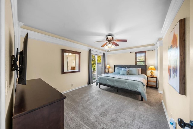 16016 Spangler Peak Rd, Ramona, CA 92065 - bedroom with crown molding, baseboards, carpet floors, and ceiling fan