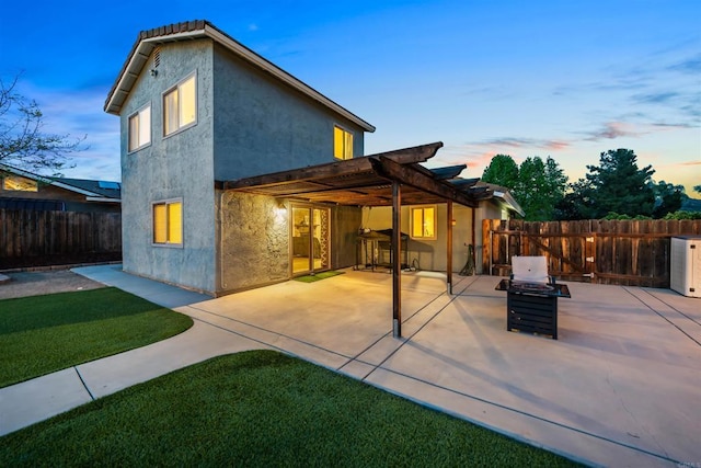 16016 Spangler Peak Rd, Ramona, CA 92065 - rear view of house with a pergola, a fenced backyard, a patio area, and stucco siding