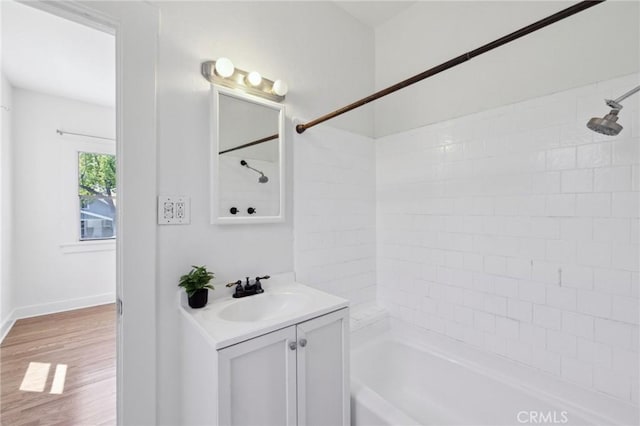 1781 Whitefield Rd, Pasadena, CA 91104 - bathroom with baseboards,  shower combination, wood finished floors, and vanity