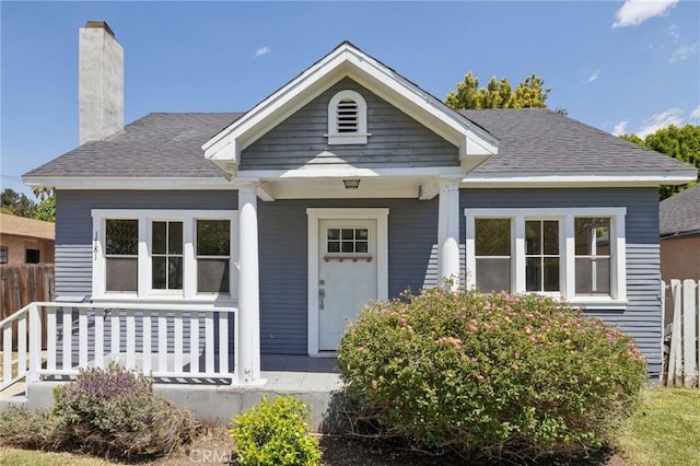 1781 Whitefield Rd, Pasadena, CA 91104 - bungalow featuring fence, covered porch, a chimney, and roof with shingles