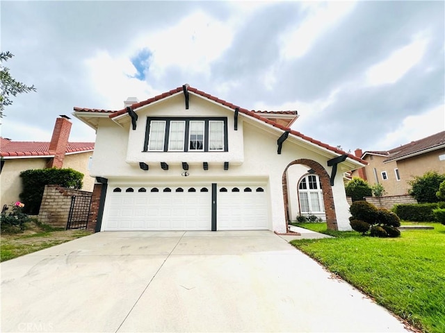 11848 Eddleston Dr, Porter Ranch, CA 91326 - mediterranean / spanish home with concrete driveway, a garage, stucco siding, and a tiled roof