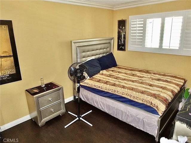 3915 Valencia Ave, San Bernardino, CA 92404 - bedroom featuring dark wood-style flooring, baseboards, and ornamental molding