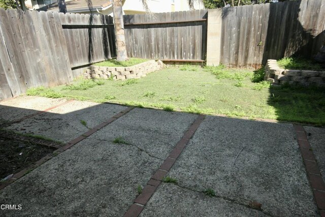 view of yard featuring a patio and a fenced backyard