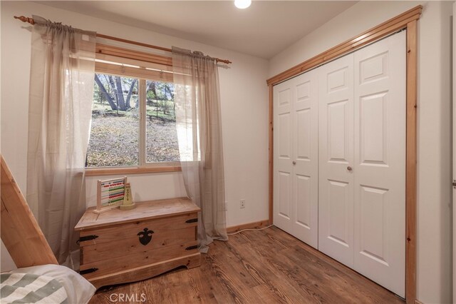 interior space with baseboards and wood finished floors