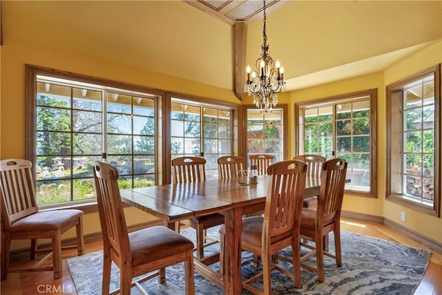 1031 Black Oaks Dr, Lake Arrowhead, CA 92352 - dining room featuring a chandelier and baseboards