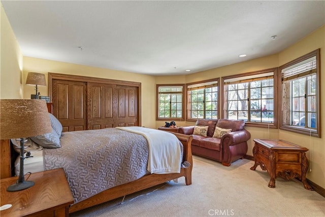1031 Black Oaks Dr, Lake Arrowhead, CA 92352 - bedroom featuring light colored carpet, a closet, and recessed lighting
