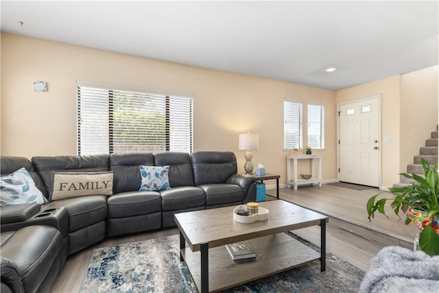 9375 Musselman Dr Unit A, Atascadero, CA 93422 - living area featuring recessed lighting, baseboards, stairs, and wood finished floors