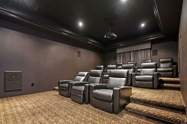 2890 Gate Fifteen Pl, Chula Vista, CA 91914 - carpeted home theater with a tray ceiling and recessed lighting