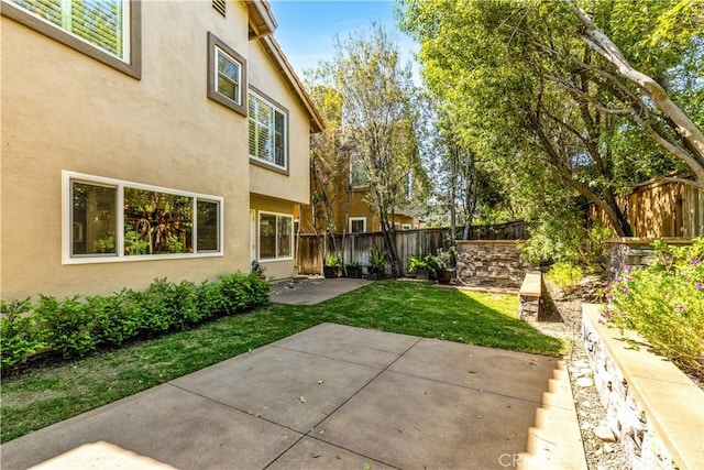 view of yard with a fenced backyard and a patio area