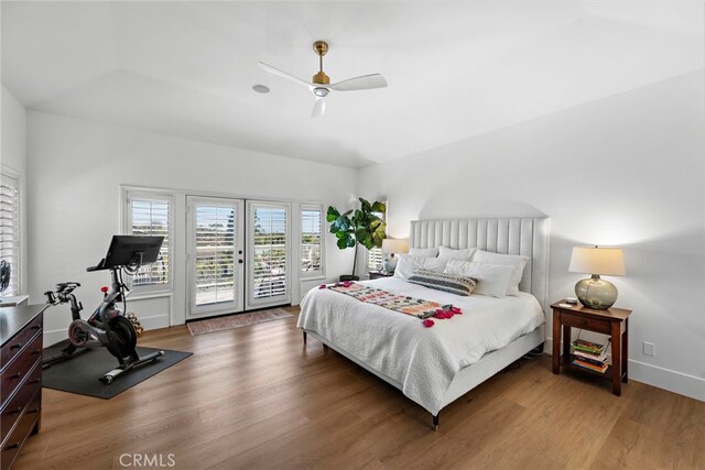 14 Belaire, Laguna Niguel, CA 92677 - bedroom featuring access to outside, a ceiling fan, and wood finished floors