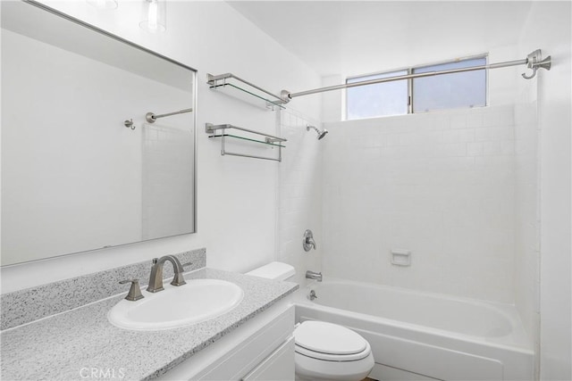 full bath with vanity, shower / bathtub combination, and toilet