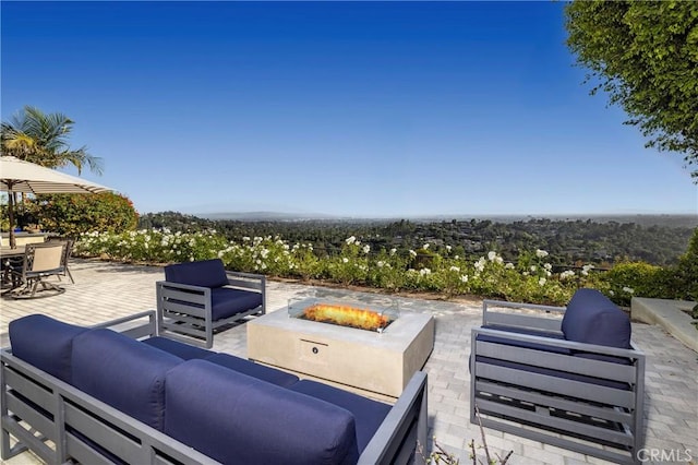 6304 E E W View Dr, Orange, CA 92869 - view of patio / terrace featuring an outdoor living space with a fire pit and outdoor dining space