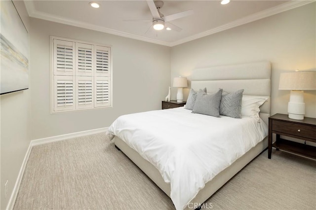 6304 E E W View Dr, Orange, CA 92869 - bedroom with recessed lighting, carpet flooring, baseboards, crown molding, and ceiling fan