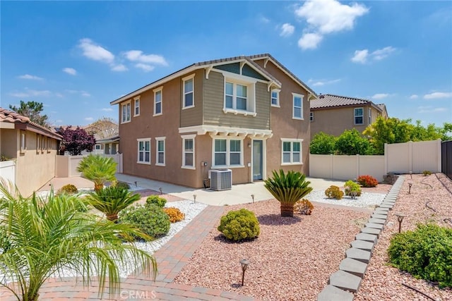 26121 Citron St, Loma Linda, CA 92354 - back of property with a patio, central AC, a fenced backyard, and stucco siding