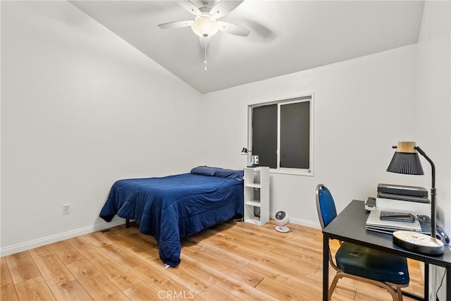 27828 Spyglass Ln, Canyon Country, CA 91351 - bedroom with light wood-style floors, baseboards, a ceiling fan, and lofted ceiling