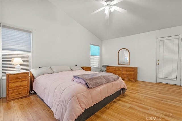27828 Spyglass Ln, Canyon Country, CA 91351 - bedroom with light wood-style floors, high vaulted ceiling, and ceiling fan