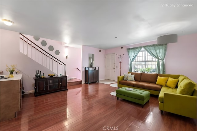 119 N Alhambra Ave Unit D, Monterey Park, CA 91755 - living room featuring stairs and wood finished floors