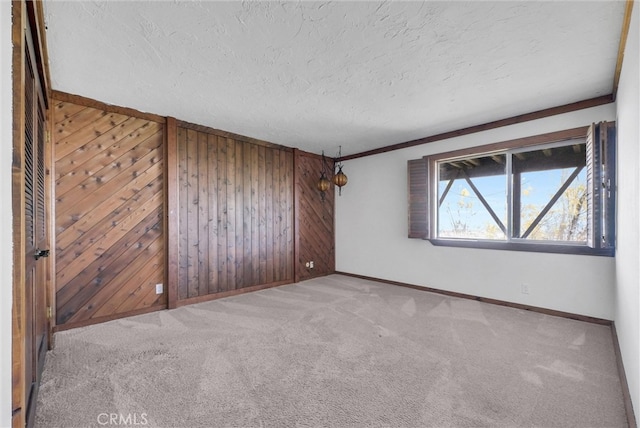 30062 Grandpoint Ln, Rancho Palos Verdes, CA 90275 - spare room featuring a textured ceiling, wood walls, baseboards, and carpet