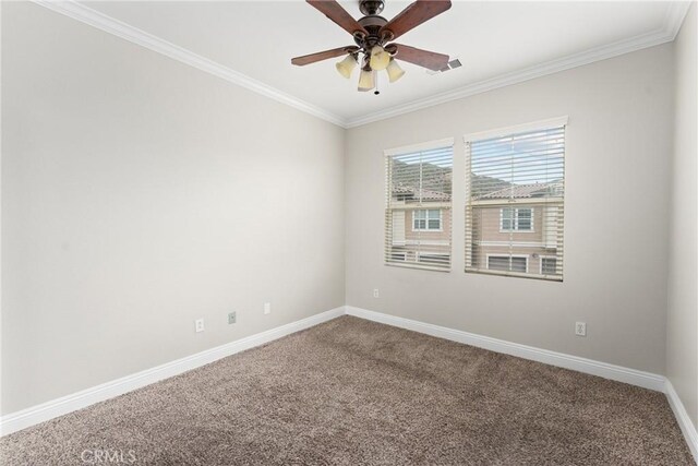 15427 Park Point Ave Unit 110, Lake Elsinore, CA 92532 - carpeted empty room featuring ornamental molding, baseboards, and ceiling fan