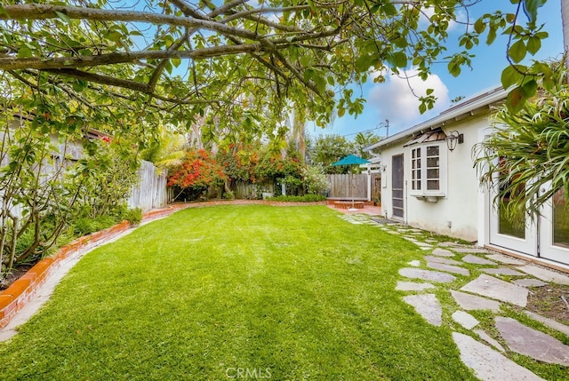 view of yard with a fenced backyard