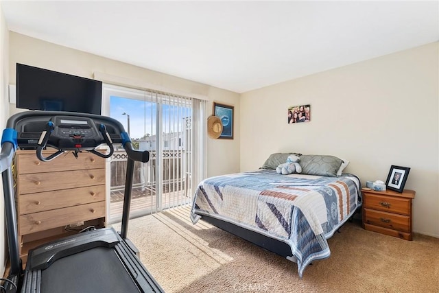 bedroom featuring carpet floors and access to exterior