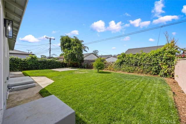 view of yard featuring a patio and a fenced backyard