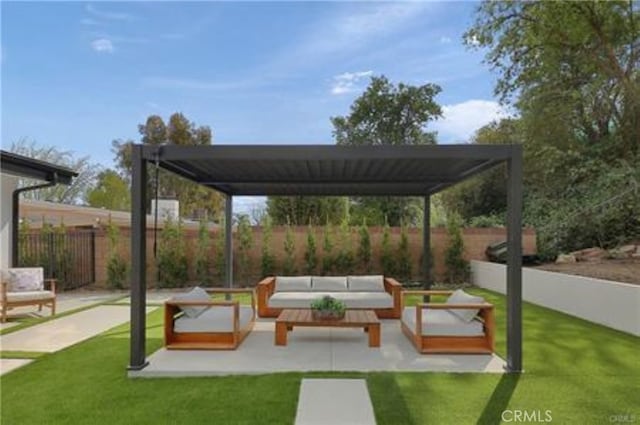 view of patio featuring a fenced backyard and an outdoor hangout area
