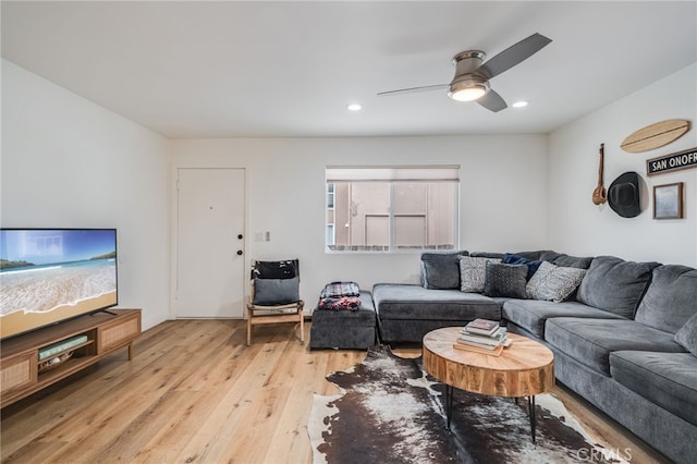129 Avenida Rosa, San Clemente, CA 92672 - living area featuring a ceiling fan, recessed lighting, and light wood-type flooring
