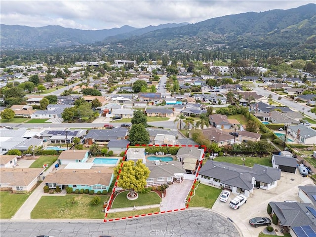 aerial view featuring a residential view and a mountain view