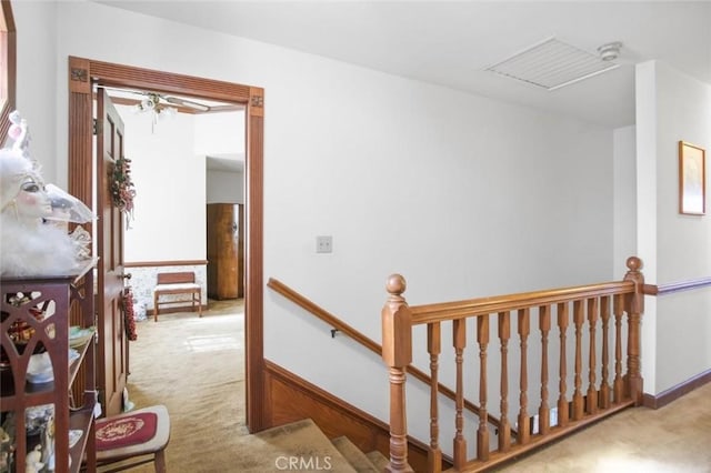 3716 Viader Dr, Modesto, CA 95356 - hall with an upstairs landing, carpet flooring, and baseboards