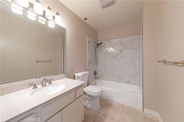 11449 Tampa Ave Unit 139, Porter Ranch, CA 91326 - bathroom featuring vanity, visible vents, toilet, washtub / shower combination, and tile patterned floors