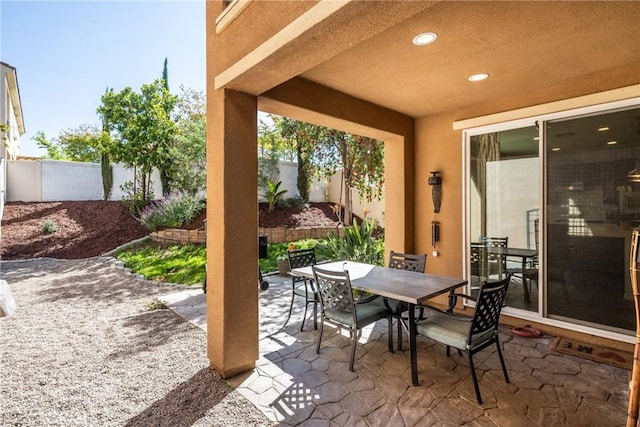 view of patio / terrace with a fenced backyard and outdoor dining space