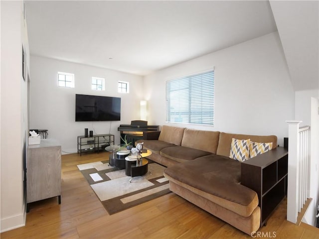 living area featuring light wood-style flooring