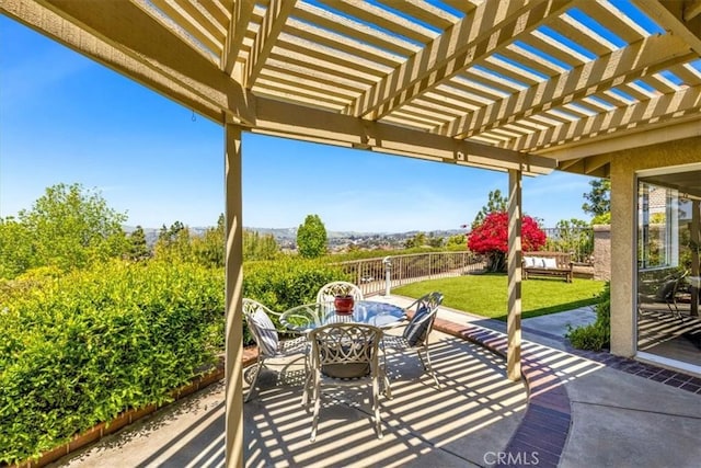 view of patio / terrace featuring a pergola, outdoor dining area, and a fenced backyard