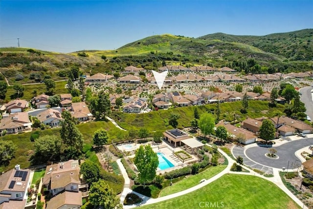 bird's eye view with a residential view and a mountain view