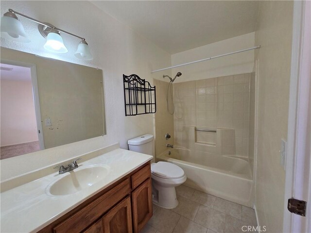 full bath with vanity, tile patterned flooring, bathing tub / shower combination, and toilet